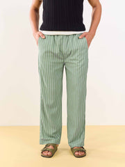 Olive Striped Linen Pull-on Pants